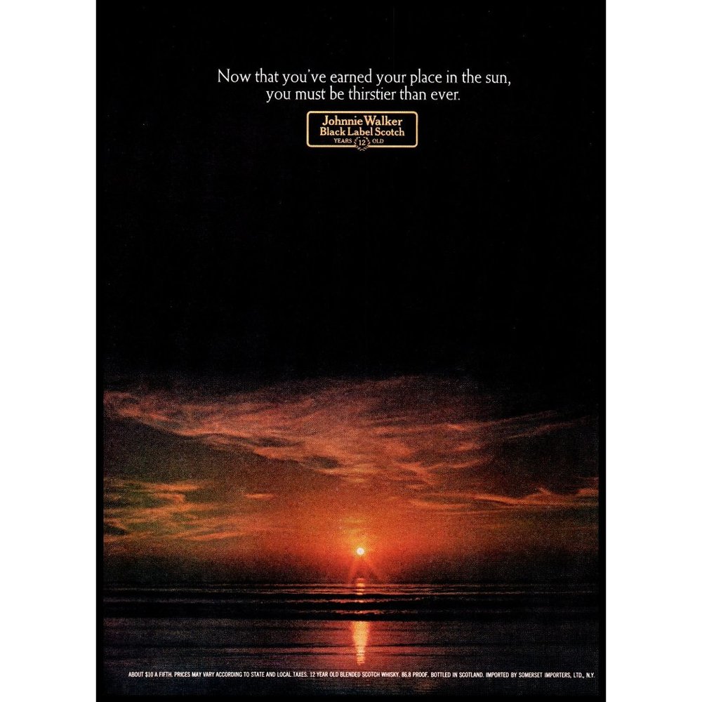 1971 Johnnie Walker Black Label Scotch Vintage Print Ad Beach Sunset Wall Art